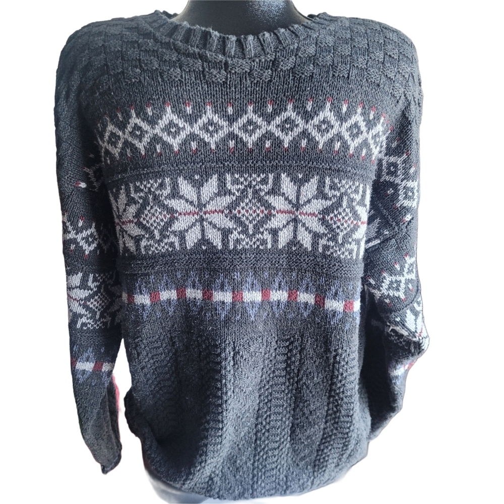 Bill Blass Vintage 90's Dark Gray Fair Isle Patterned Cottagecore Sweater Size L - Picture 2 of 6
